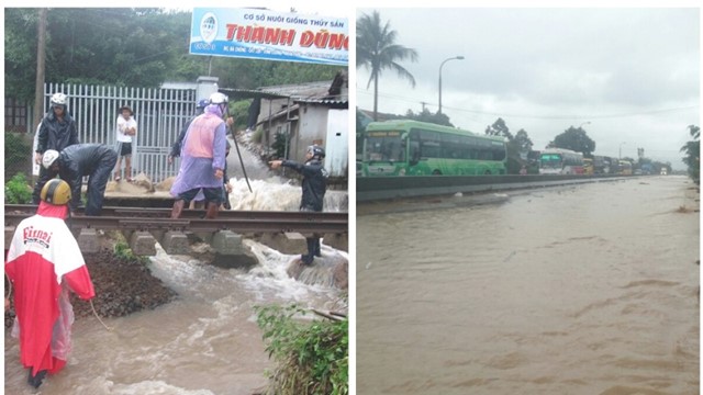 Đường sắt Bắc Nam, quốc lộ 1 tê liệt do mưa lũ