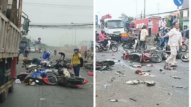 Xe container đâm hàng loạt xe máy dừng đèn đỏ, ít nhất 3 người tử vong