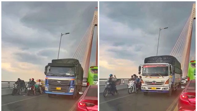 Hành động đẹp của tài xế xe tải khi gió lốc thổi mạnh trên cầu