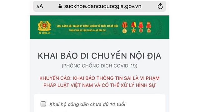 Hướng dẫn khai báo y tế qua phần mềm quản lý di biến động công dân