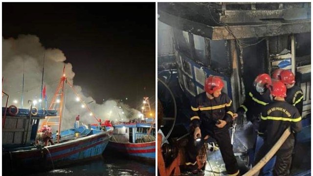 Tàu cá bị cháy rụi trong đêm ở cảng Lạch Bạng, Thanh Hóa 