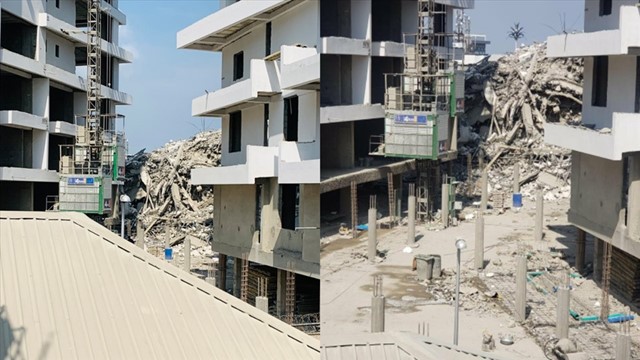 Sập nhà 3 tầng đang xây, nhiều công nhân mắc kẹt