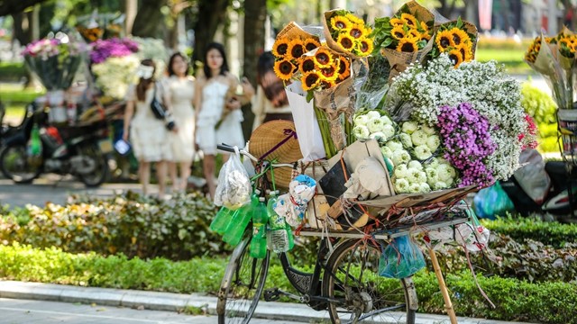 Xe chở hoa rực rỡ sắc màu thu hút giới trẻ check-in