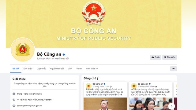 Bộ Công an lập trang thông tin trên nền tảng mạng xã hội Facebook