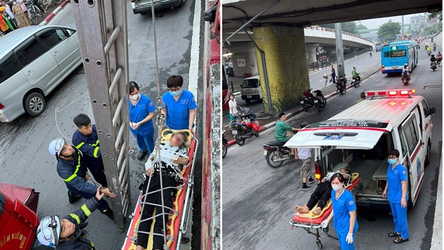 Cấp cứu nạn nhân ngã từ cầu Chương Dương