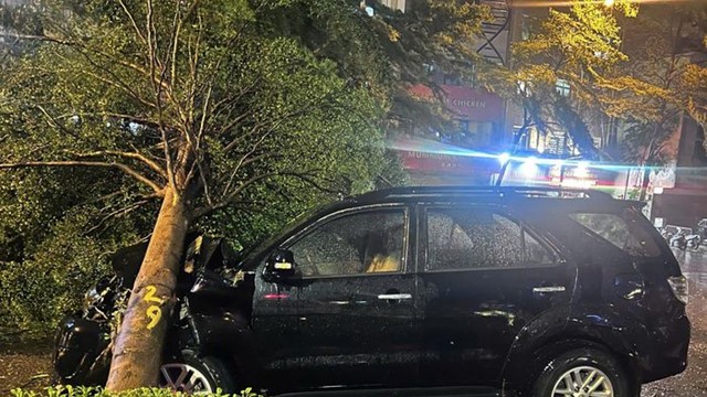 Cảnh sát giao thông Hà Nội giải cứu người đàn ông bị cây đổ đè lên ô tô