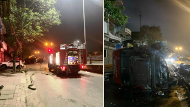 Hải Phòng: Xe container lật ngửa sau va chạm vào dải phân cách