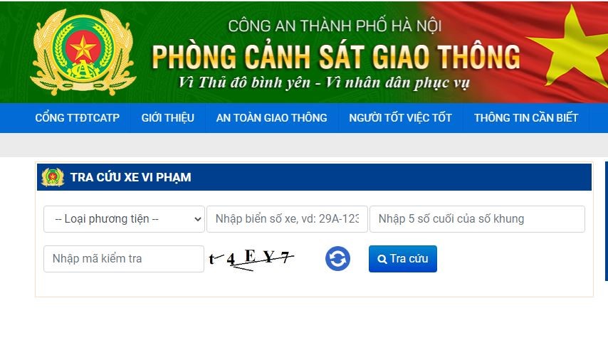 Tu tra cuu xe bi phat nguoi tren Cong thong tin dien tu Cong an TP Ha Noi - Hinh anh 1