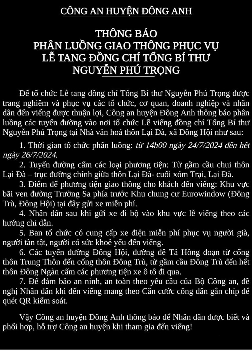 Phan luong giao thong tai Dong Anh phuc vu Le tang Tong Bi thu - Hinh anh 1