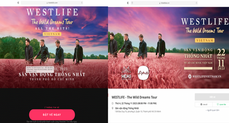 Cảnh báo thủ đoạn giả mạo trang web bán vé concert Westlife - Hình ảnh 1 Canh bao thu doan gia mao trang web ban ve concert Westlife - Hinh anh 1