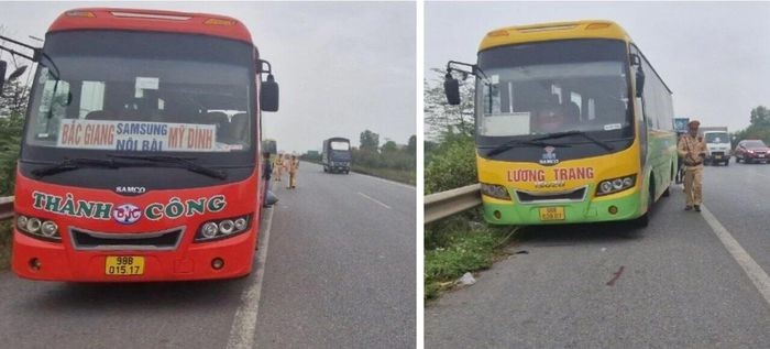 Tam giu 2 o to khach chen ep nhau tren cao toc Ha Noi - Bac Giang - Hinh anh 1